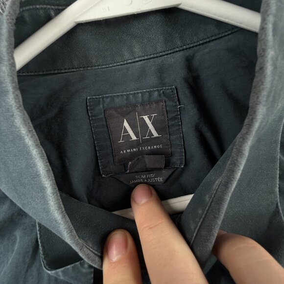 Armani Exchange Blue Long Sleeve Button Up Shirt Men Large Slim Fit Stretch - Picture 10 of 16